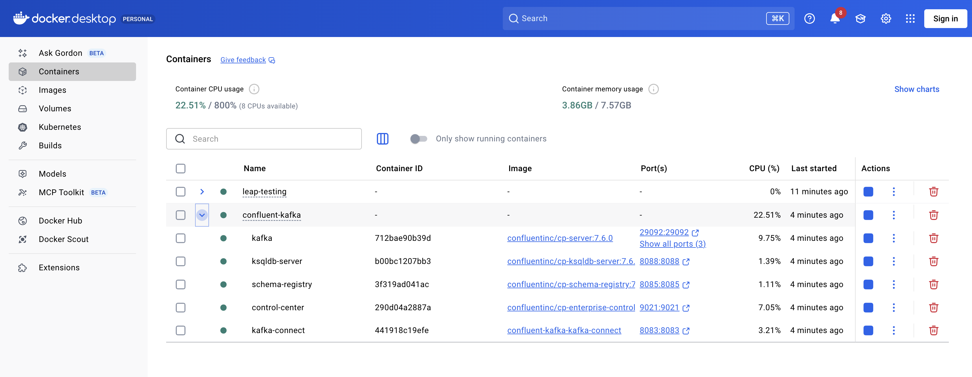 Docker containers running